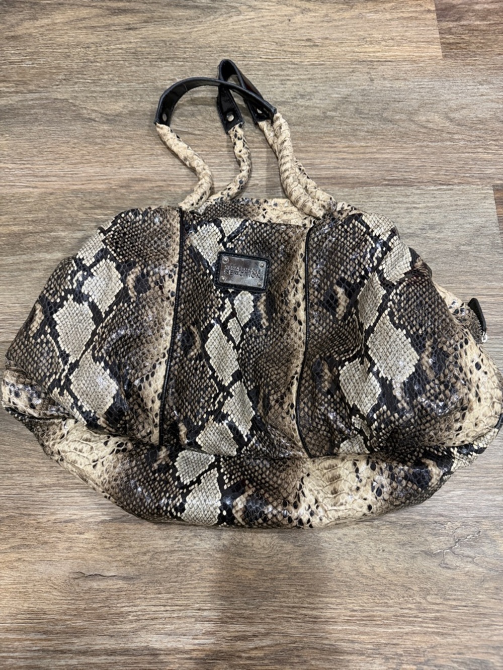 Kenneth Cole Reaction Python-Print Tote in Beige and Brown